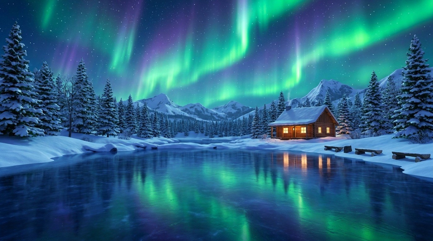 Northern Lights Frozen Pond Rink